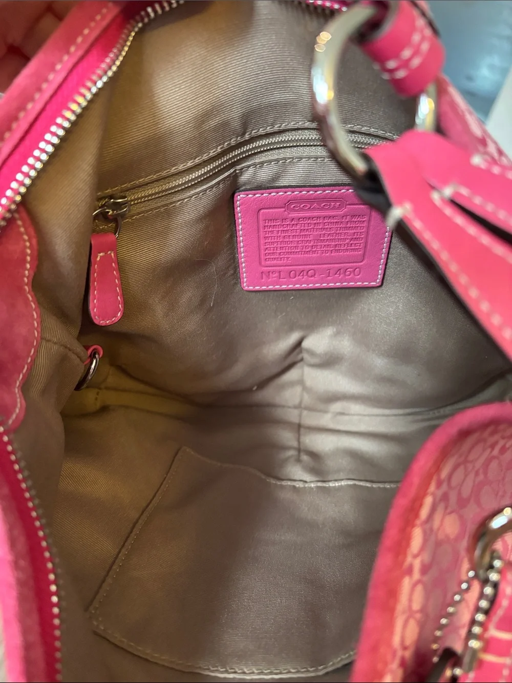 Coach Y2K Pink Signature Hobo Bag with Suede Trim
